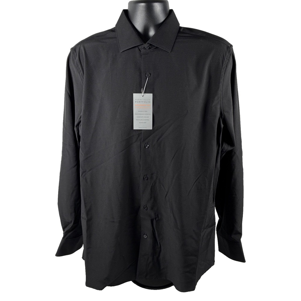 New Mens Perry Ellis LS Button Up Performance Tech Slim Fit Shirt Size L NWT - Picture 7 of 8